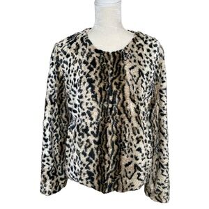 Express Women’s Faux Fur Cheetah Print Coat Jacket Size L Luxurious Animal Print